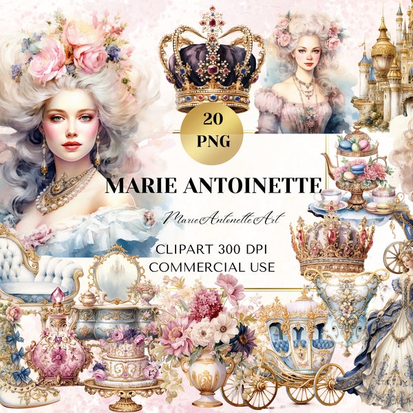 Marie Antoinette Watercolor ClipArt, Princess Digital Watercolor PNG, Digital Printable, Clipart Bundle