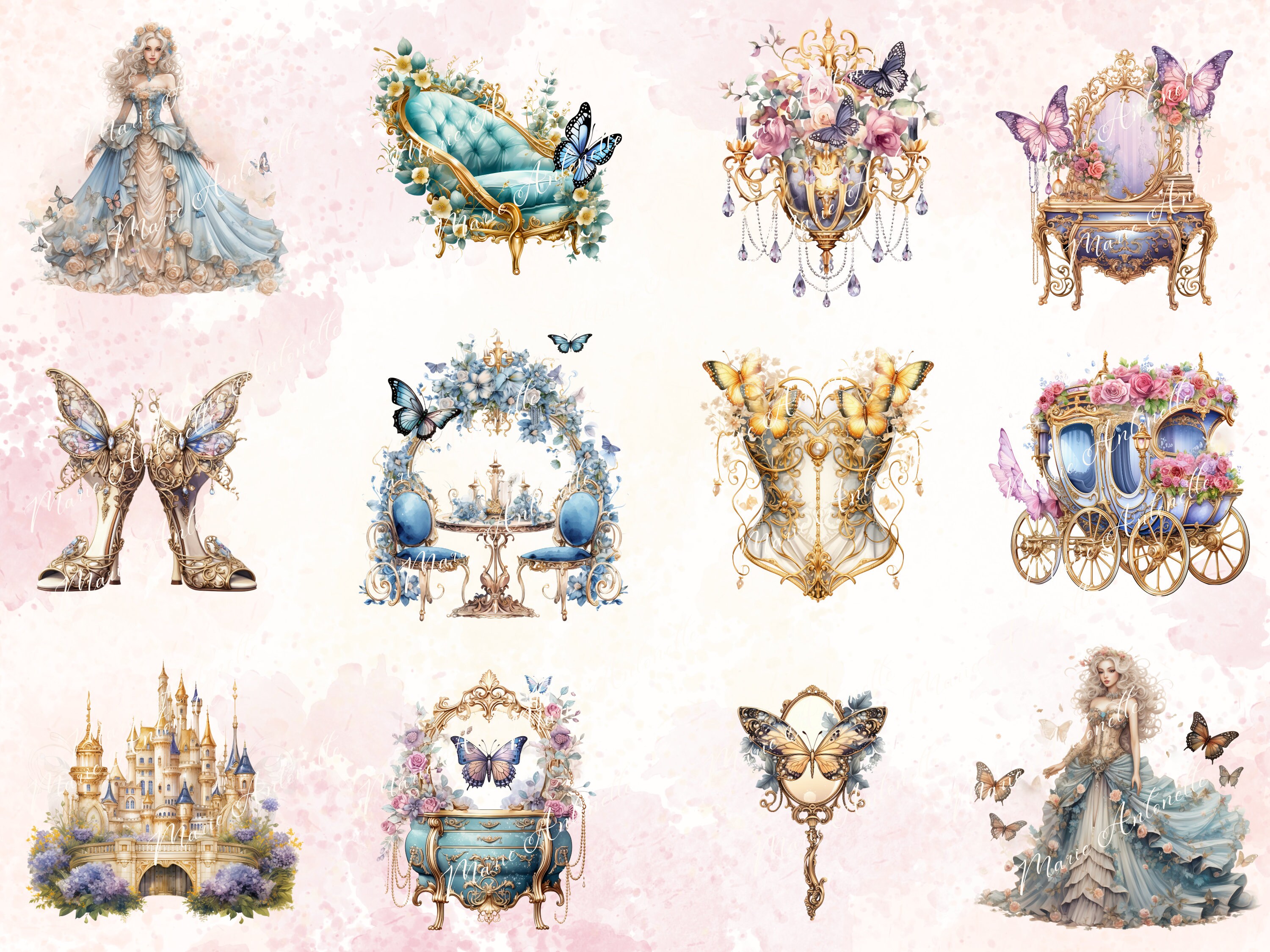 Butterfly Fantasy Watercolor Clipart Bundle, Digital Clipart Bundle ...