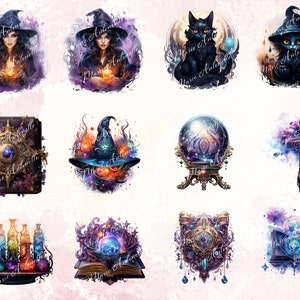 Witches Watercolor Clipart, Digital Clipart Bundle, Witch Bundle PNG ...
