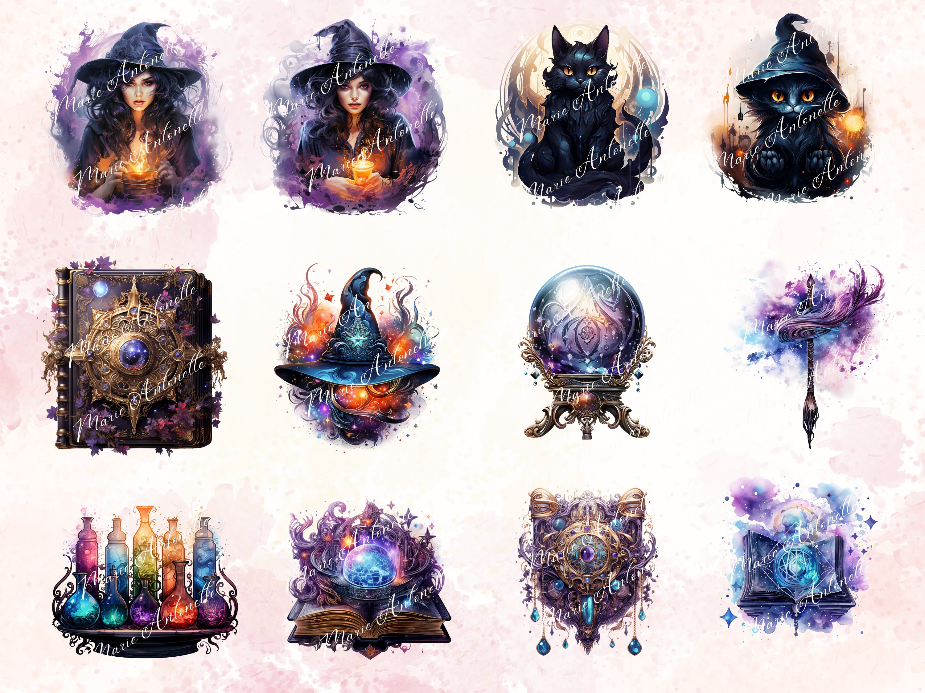 Witches Watercolor Clipart, Digital Clipart Bundle, Witch Bundle PNG ...