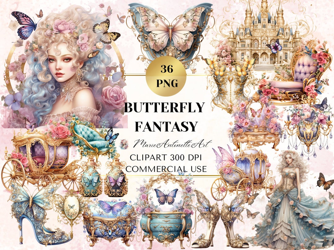Butterfly Fantasy Watercolor Clipart Bundle, Digital Clipart Bundle ...
