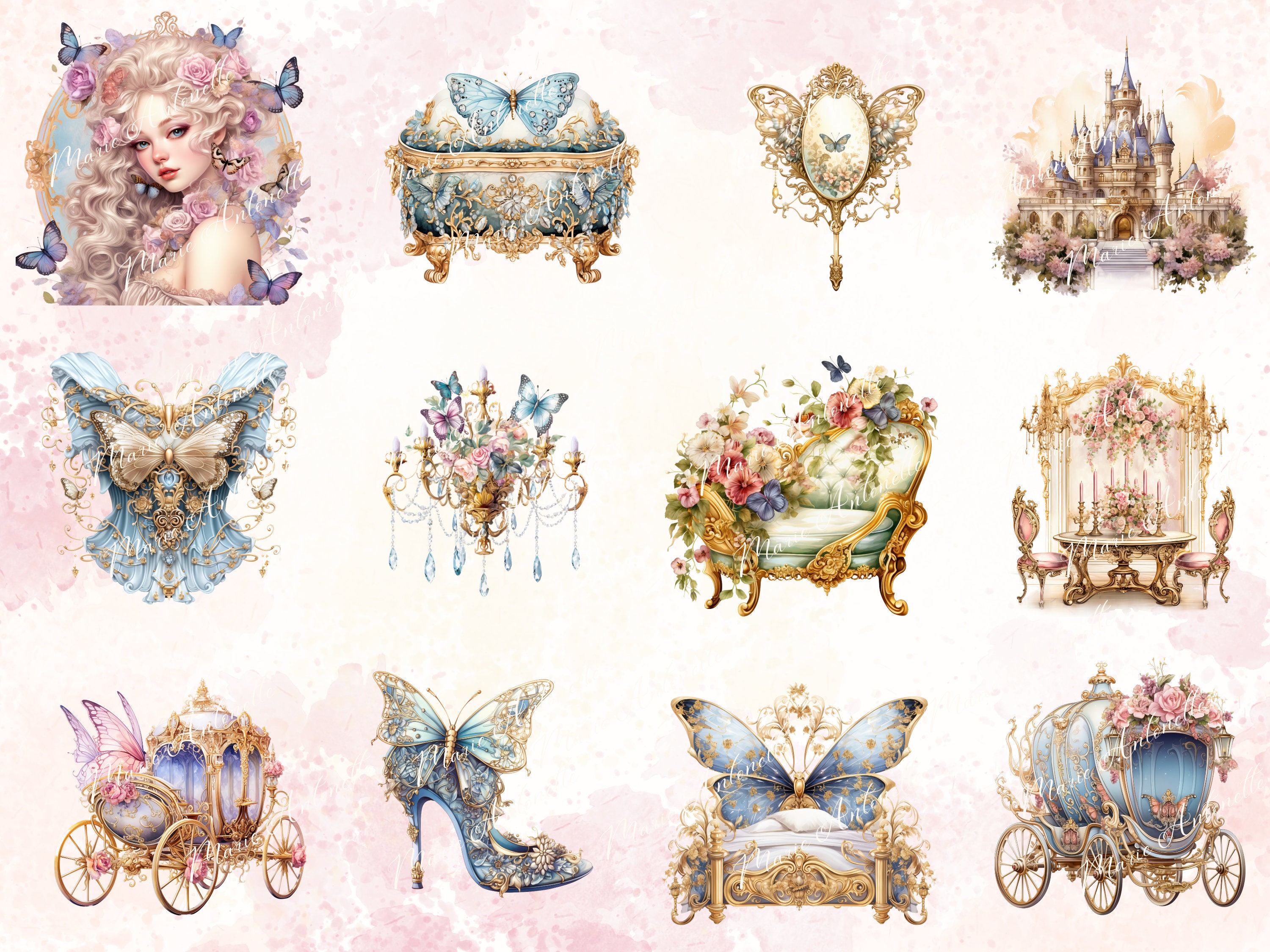 Butterfly Fantasy Watercolor Clipart Bundle, Digital Clipart Bundle ...
