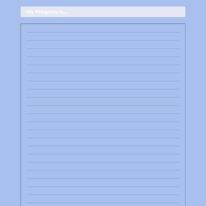 Op de afbeelding: Een lichtblauw, gestreept dagboek met de tekst "MY DIET JOURNAL" en "HEALTH REVIEW" bovenaan. Het dagboek heeft een sectie voor "My Progress Is..." en een kalender met de dagen van de week met de labels "S S M T W T F".