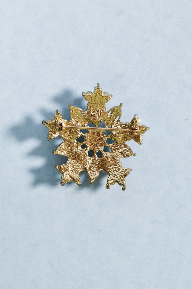 Vintage 1980s Gold Amber /& Brown Snowflake Brooch