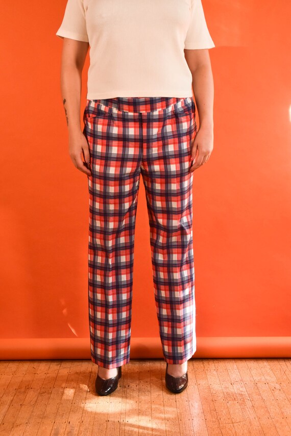Red & Blue 1970s Vintage Plaid Golf Pants Size XL Gem