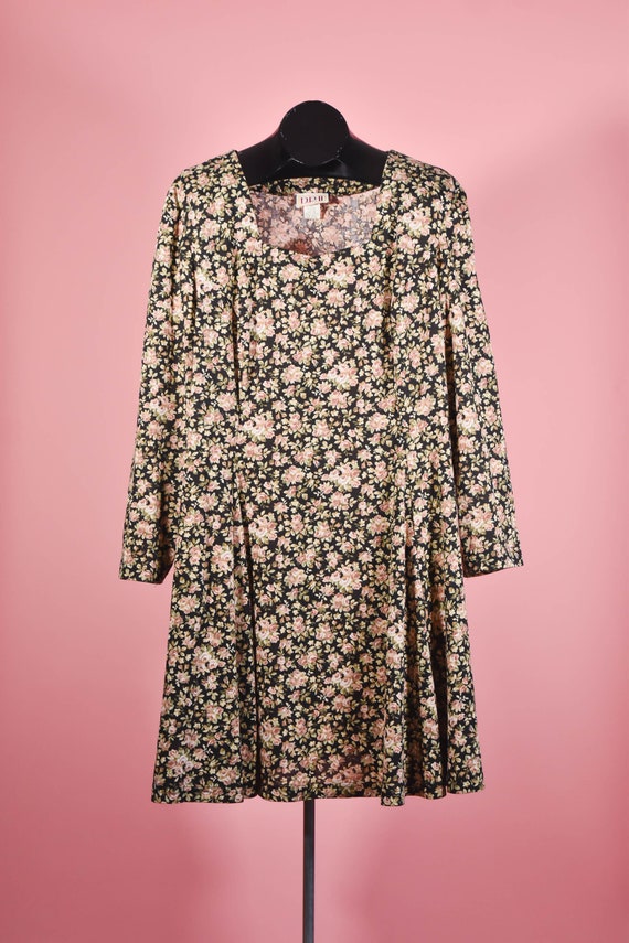 Vintage 80s 90s Black & Pink Floral Cottagecore Mi