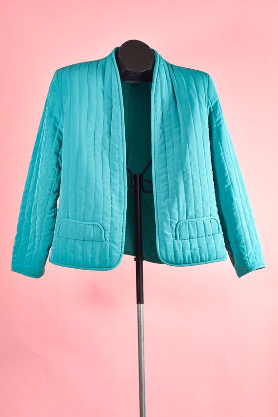 Turquoise Vintage 1980s Quilted Cropped Blazer