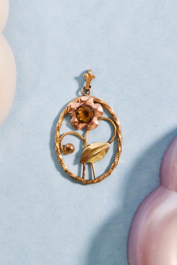 Delicate Gold Fill and Amber Rhinestone Flower Pen