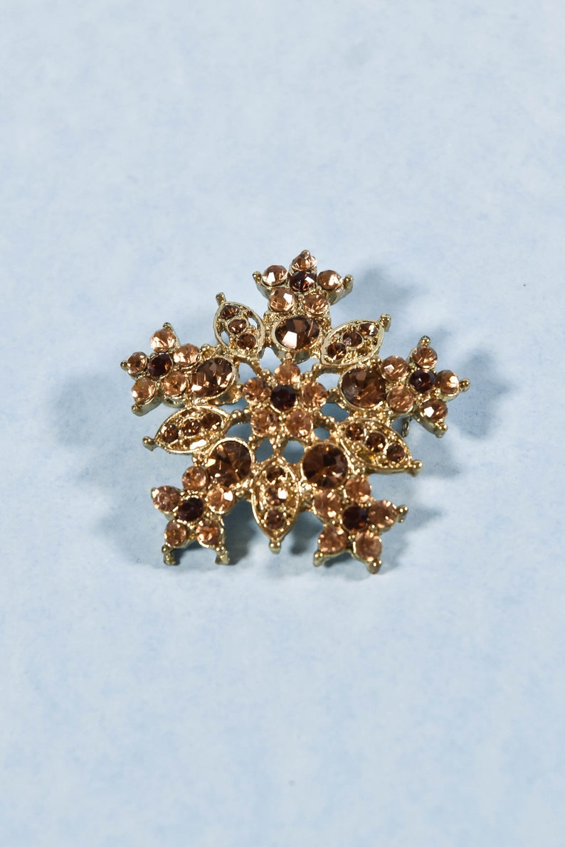 Vintage 1980s Gold Amber /& Brown Snowflake Brooch