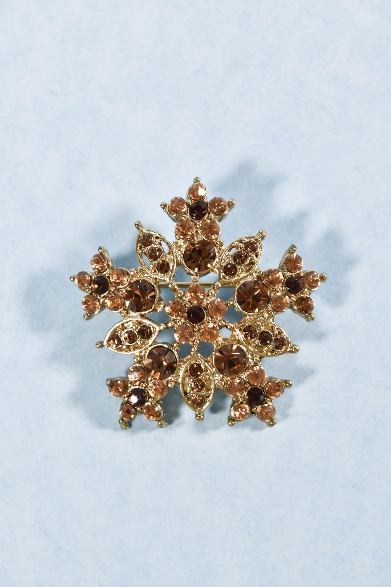 Vintage 1980s Gold Amber /& Brown Snowflake Brooch
