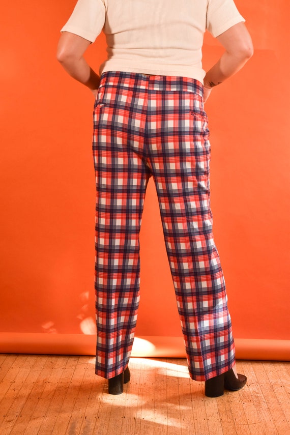 Red & Blue 1970s Vintage Plaid Golf Pants Size XL Gem