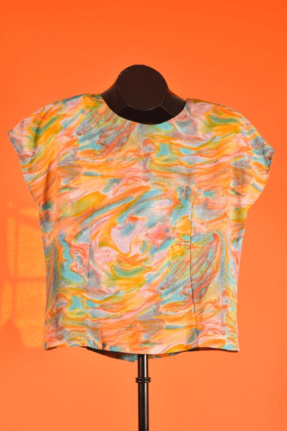 Vintage 80s Blue & Orange Sunset Watercolour Patte