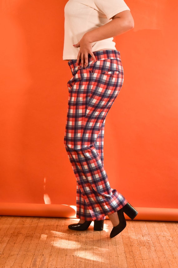 Red & Blue 1970s Vintage Plaid Golf Pants Size XL Gem