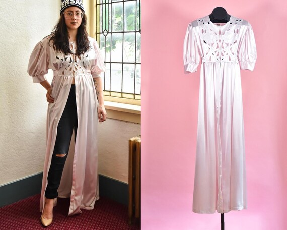 Vintage 1960s Pink Satin Negligee Robe Lingerie
