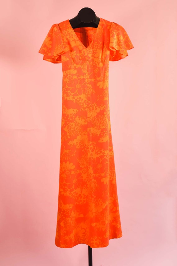 Vintage Handmade 60s Day-Glo Orange Floral Maxi Dr