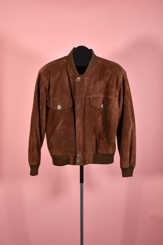 Vintage 1980s Chocolate Brown Suede Bomber Jacket