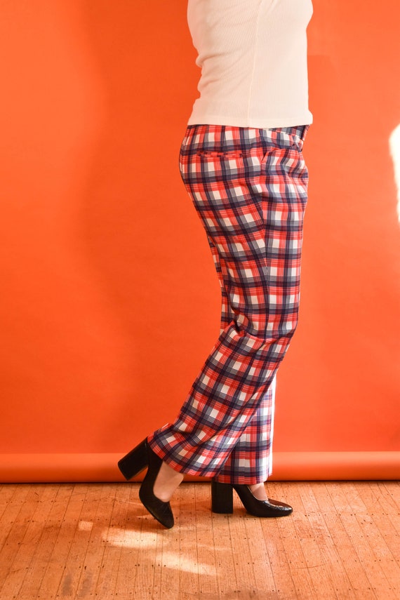 Red & Blue 1970s Vintage Plaid Golf Pants Size XL Gem