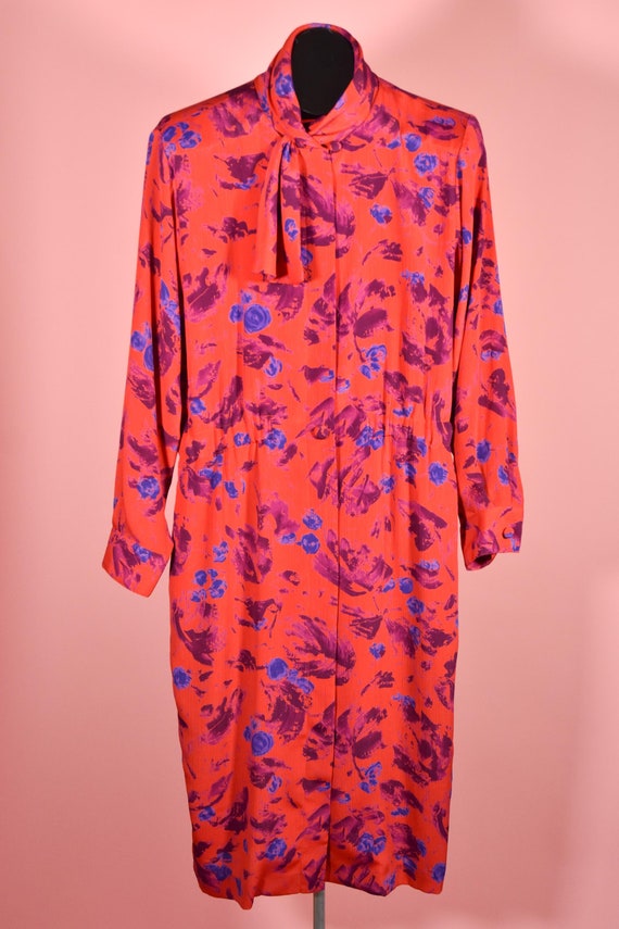 Vintage 1980s Rouie Red, Purple & Blue Floral Chif