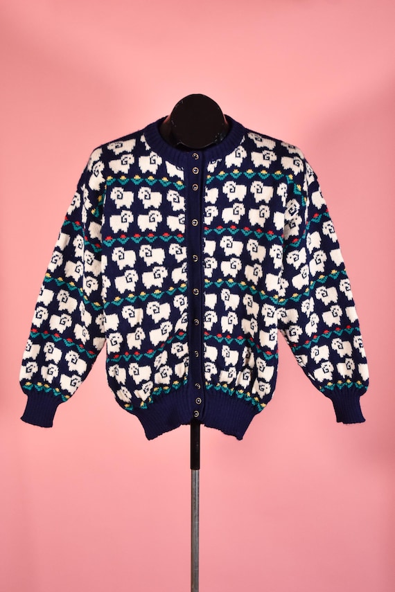 Vintage Navy Blue Chunky Oversized Knit Ram Cardig