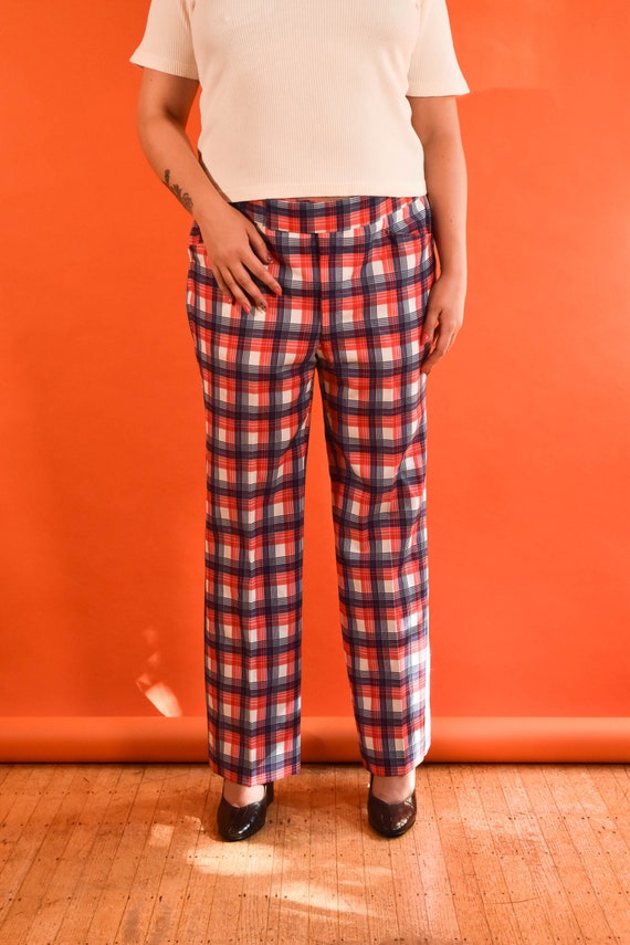 Red & Blue 1970s Vintage Plaid Golf Pants Size XL