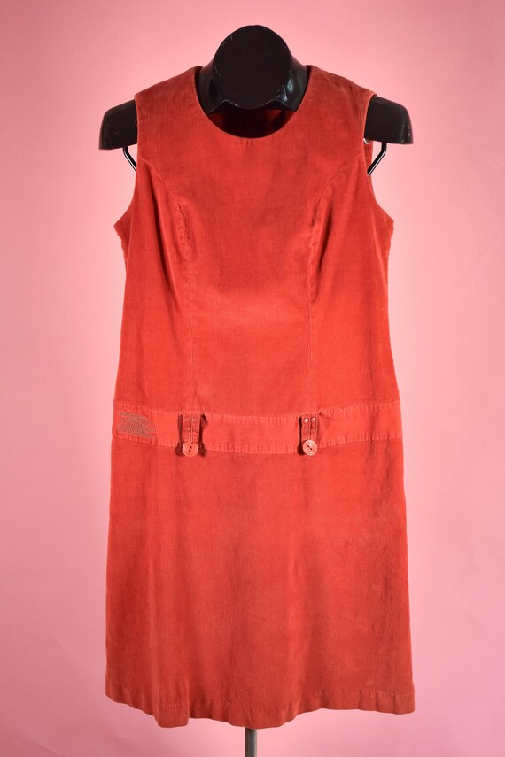 Vintage Orange 90s does 60s Mod Corduroy Mini Dres