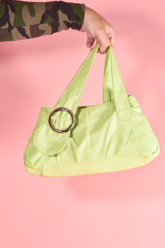 Lime Green Y2K Vegan Leather Baguette Shoulder Bag