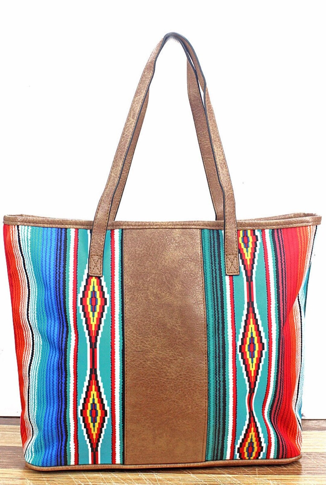 Southwest Serape and Leather Center Stripe Tote, Western, Serape