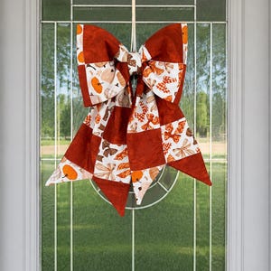 Large Fall Door Bow | Patchwork Pumpkin Bow | Autumn Front Door Decor | Handmade Farmhouse Fall Decoration