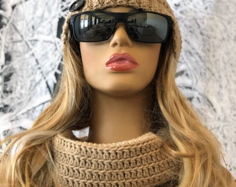 Damen Hut & Cowl Set Tan