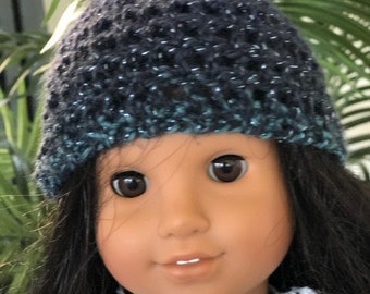 Crochet Blue Metallic hat for 18 inch doll