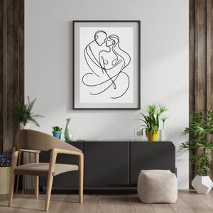 Impresión artística minimalista de pareja: Decoración abstracta para San Valentín (descarga digital)