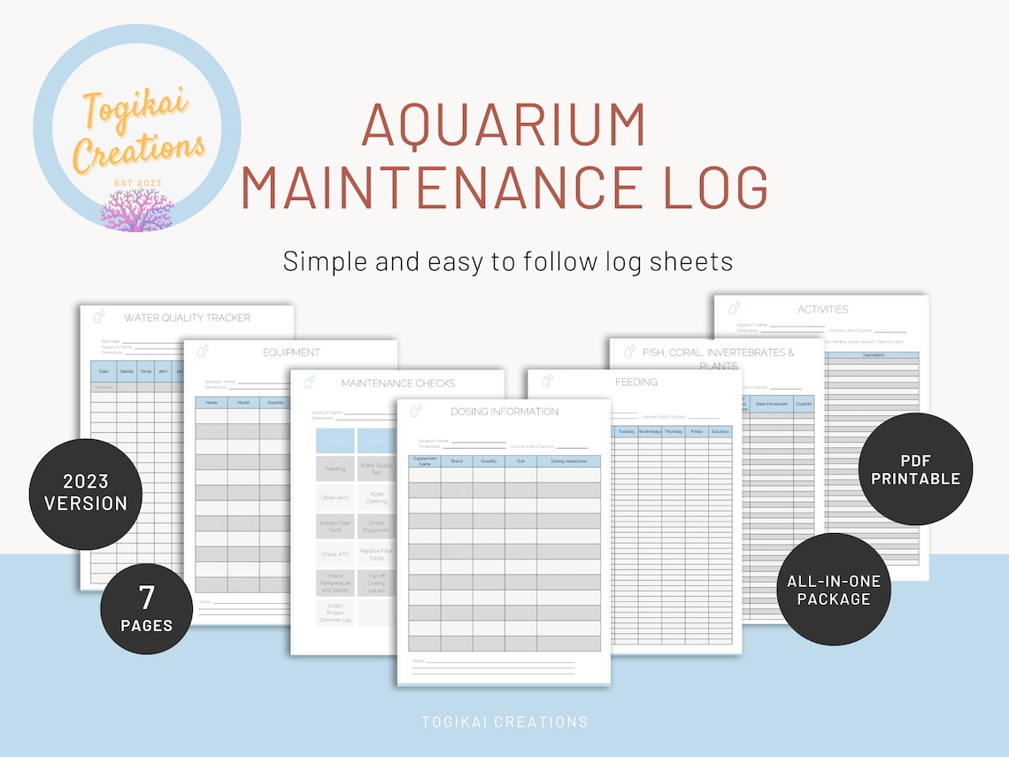 Saltwater Aquarium Maintenance Log Book: Reef Health Tracker (PDF) - Etsy