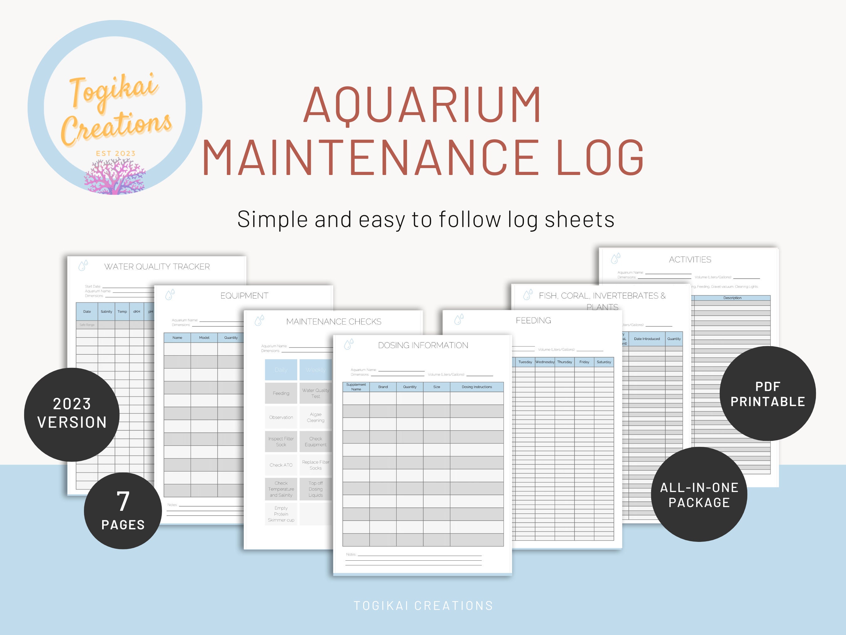 Saltwater Aquarium Maintenance Log Book, Marine Saltwater, PDF, Fish Maintenance Log, Fish Care Book, Reef Health Log book