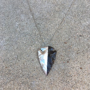 Black/Silver Unique Arrowhead Pendant long necklace - Metal Leafed - One-of-a-Kind