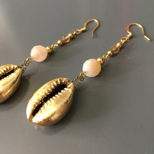 Cowrie Shell Gold Leafed Crystal Drop Earrings