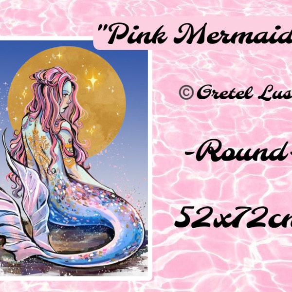 Gretel Lusky "PINK MERMAID" Distracted By Diamonds DIaMOND PaINTING KIT ~RoUND~ CLEaR CoVER *Ships From uSA* Woman-Owned Company