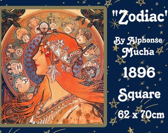 Distracted by Diamonds® "Zodiac" by Alphonse Mucha 1896 ~62 x 70cm~ SQUARE Complete DIAMoND PAINTING KIT with 55 Colors! *Ships from uSA*