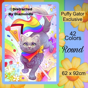 EXCLUSIEF! Puffy Gator Commission "Gray Pride Kitty" 62 x 92 cm ronde Diamond Painting Kit *Alleen bij afgeleid door diamanten* TROTS! LGBTQ