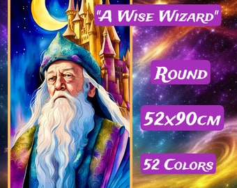 Distracted by Diamonds EXCLUSIVE: "A Wise Wizard" ~52 x 90cm ROUND~ Diamond Painting Kit *Ships from the USA* ~Poured Glue / 52 Colors