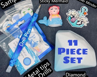 3-D DIAMOND-SHAPED Storage Tin 11-PC BuNDLE With Scented PaddyWaxx + Super Sticky filled Mermaid + Acrylic Drill Pen + Mermaid Metal Tips ++