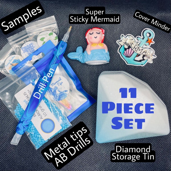 3-D DIAMOND-SHAPED Storage Tin 11-PC BuNDLE With Scented PaddyWaxx + Super Sticky filled Mermaid + Acrylic Drill Pen + Mermaid Metal Tips ++