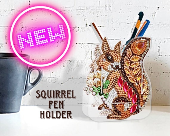 Sparkling Woodland Squirrel Diamond PAINTING Kit 3D ACRYLIC Drill Pen Holder  CRYSTAL Special Shape Drills Craft Room Office Teacher Gift 