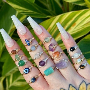 Buy 2 get 1 Free | Crystal Ring, Natural Gemstone, Dainty Wire Rings, Custom, Unique Gift, Raw Stone, Crystal Jewelry, Handmade, Birthstone