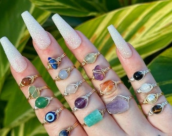 Buy 2 get 1 Free | Crystal Ring, Natural Gemstone, Dainty Wire Rings, Custom, Unique Gift, Raw Stone, Crystal Jewelry, Handmade, Birthstone