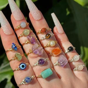 Achetez-en 2, obtenez-en 1 gratuite, bijoux en pierres précieuses naturelles, bague empilable délicate, bague avec pierre de naissance, cadeau personnalisé, bague tendance, bague en fil métallique