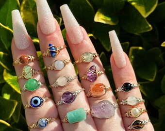 Buy 2 get 1 Free | Crystal Ring, Natural Gemstone, Dainty Wire Rings, Custom, Unique Gift, Raw Stone, Crystal Jewelry, Handmade, Birthstone