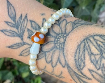 MORE COLORS! | Mushroom Faux Pearl Bracelet | Pearl Stretchy Bracelet | Boho | Colorful Beaded Bracelet | Pearl Jewlery | Handmade Bracelet