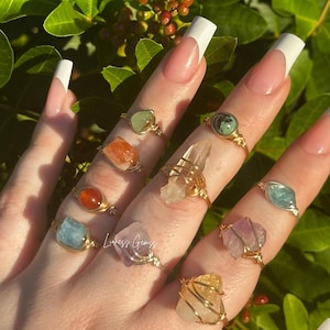 Kaufen Sie 2 erhalten 1 freien Kristallring, natürlicher Edelstein Schmuck, zierlicher stapelbarer Ring, Birthstone Ring, individuelles Geschenk, Statement Ring, Wire Wrap Ring