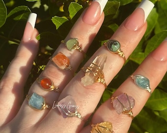 Buy 2 Get 1 Free Crystal Ring | Natural Gemstone Jewelry, Dainty Stackable Ring, Birthstone Ring, Custom Gift, Statement Ring, Wire Wrap