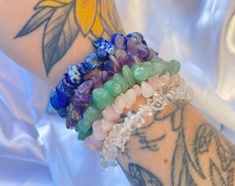 Crystal Chip Bracelet, Rose Quartz, Clear Quartz, Lapis Lazuli, Green Aventurine, Amethyst, Birthstone Bracelet, Natural Gemstone Jewelry